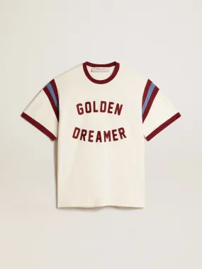 T-shirt blanc homme avec inscription bordeaux sur le devant | Golden Goose