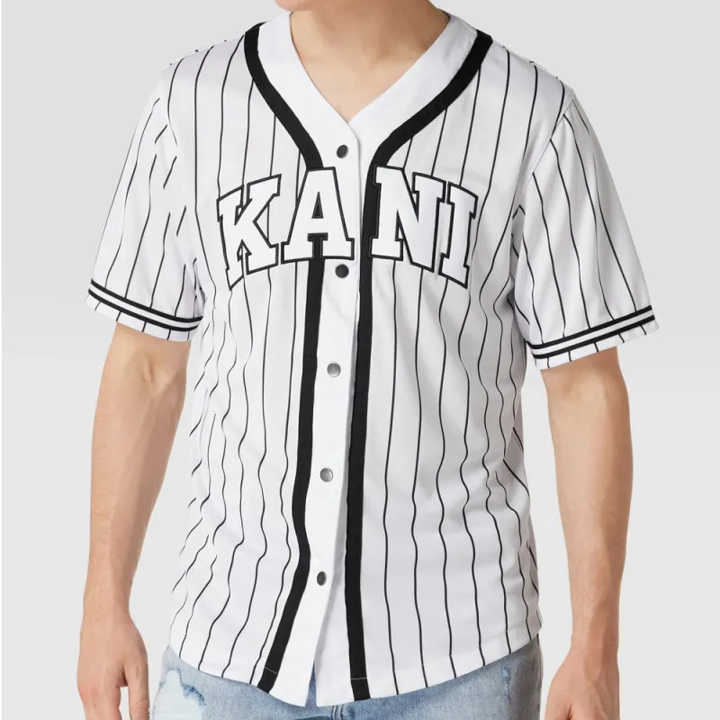 T-SHIRT KARL KANI SERIF PINSTRIPE BASEBALL SHIRT BLANC